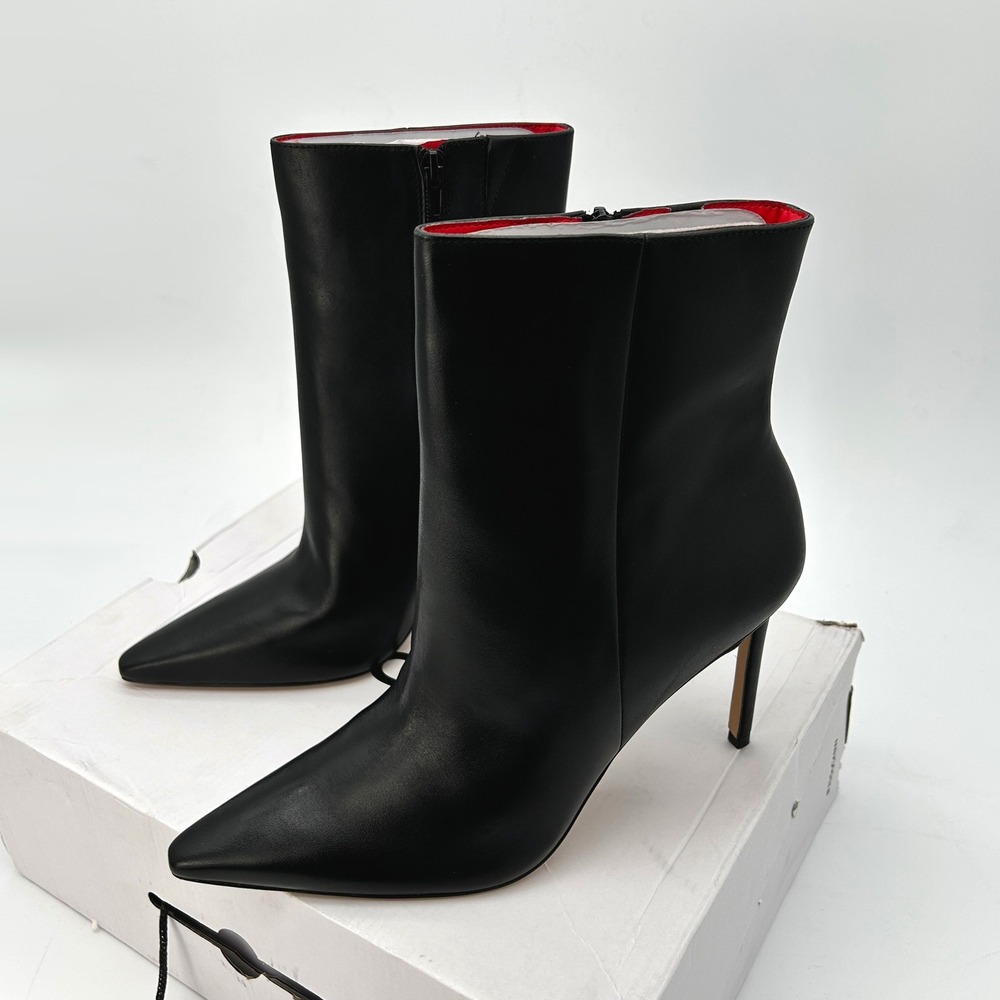 Womens Stiletto Ankle Boots ALDO Guavaberry Size 11 Black Leather Side Zip NEW - Picture 6 of 7